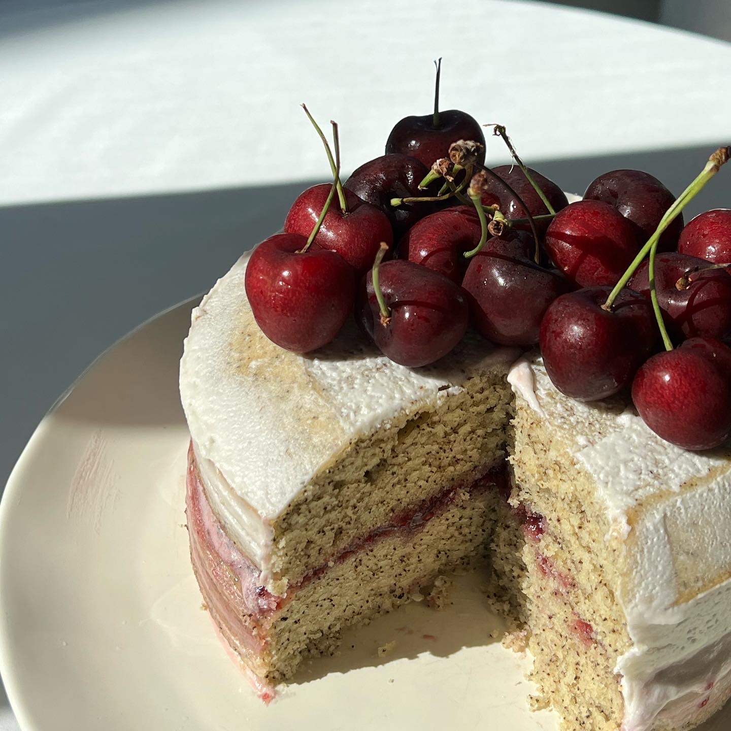 Cake topped with cherries